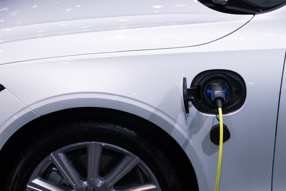 Electric car plugged into a home charger overnight