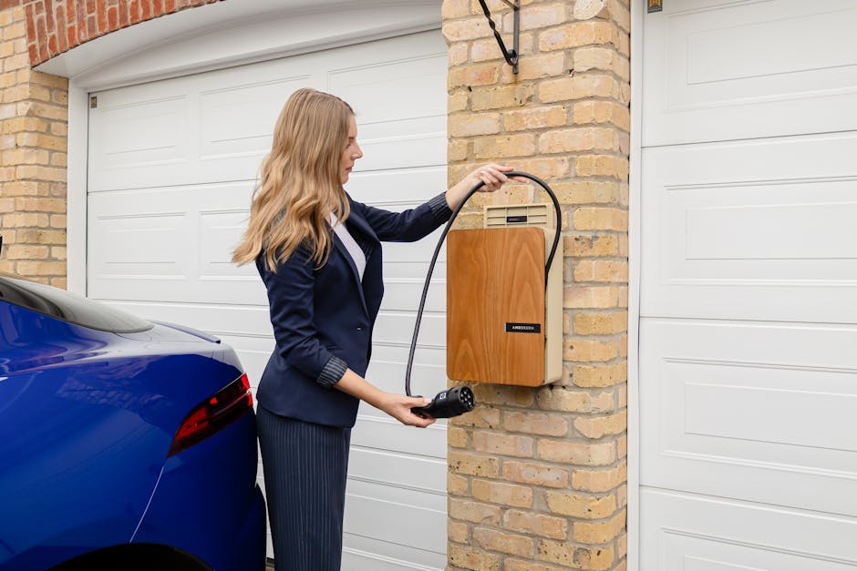 Electric vehicle plugged into home charger overnight