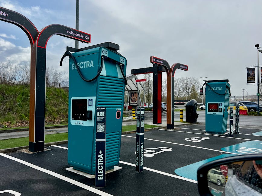 Public EV charging station at a UK motorway service area