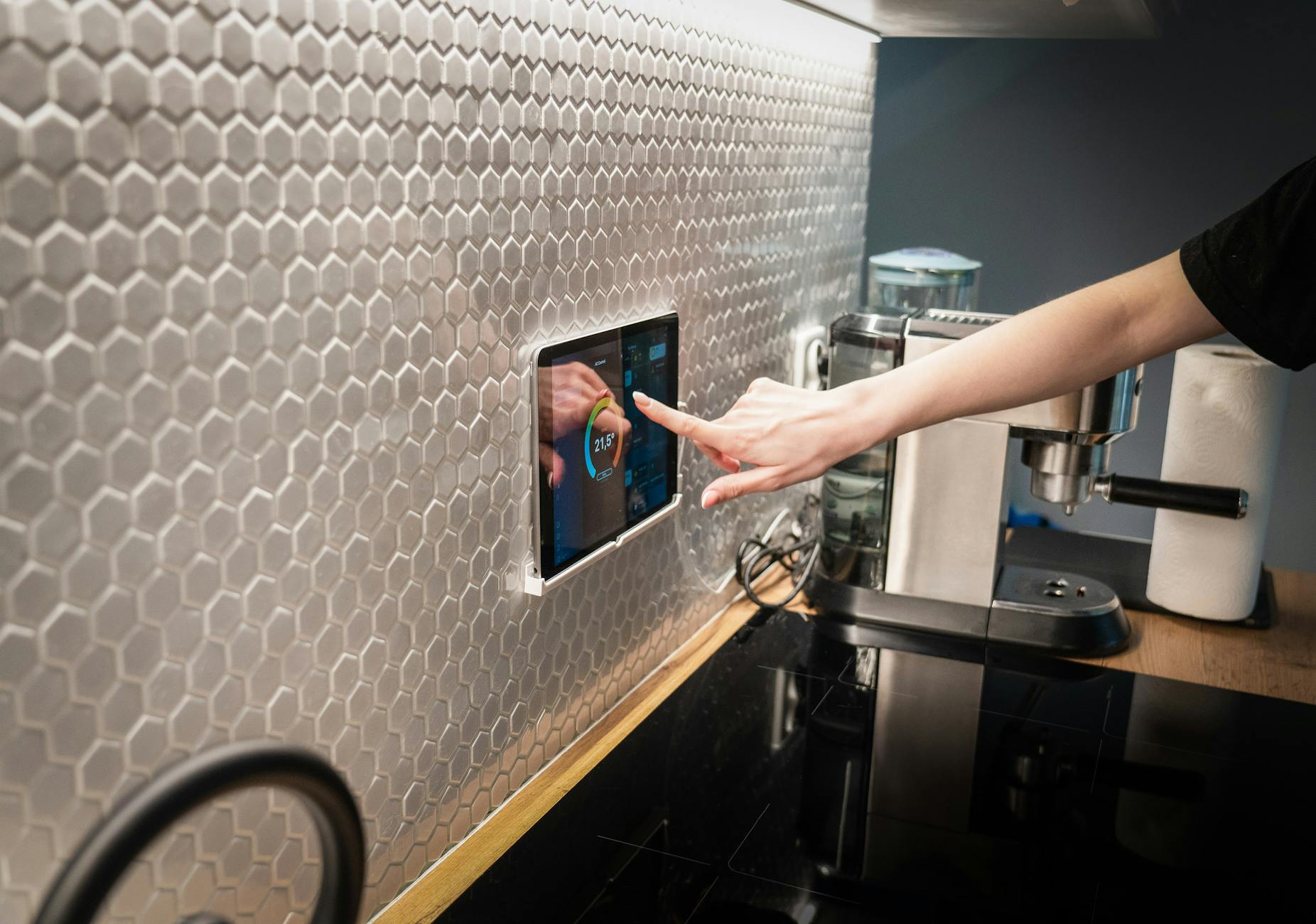 Smart meter display on a kitchen worktop